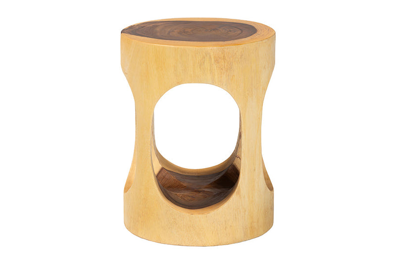 Isabel Hand-carved Suar Wood Side Table Baxton