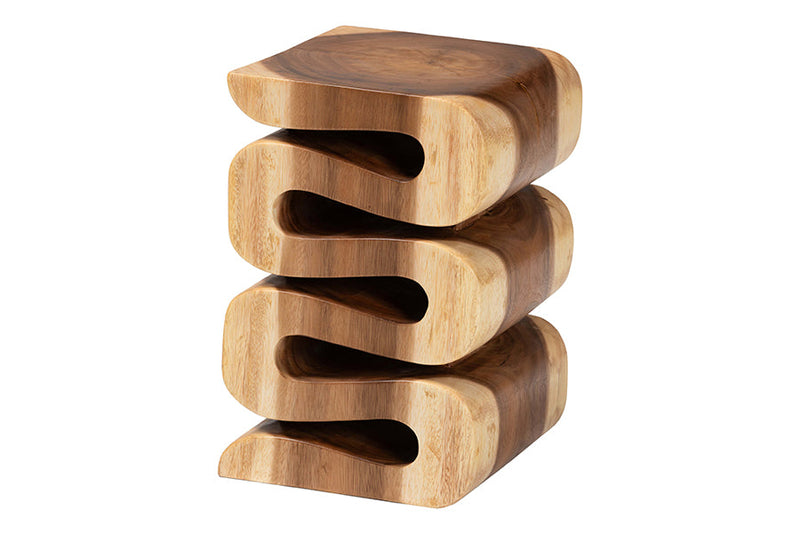 Fuchsia Hand-carved Suar Wood Side Table Baxton