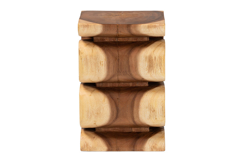 Fuchsia Hand-carved Suar Wood Side Table Baxton