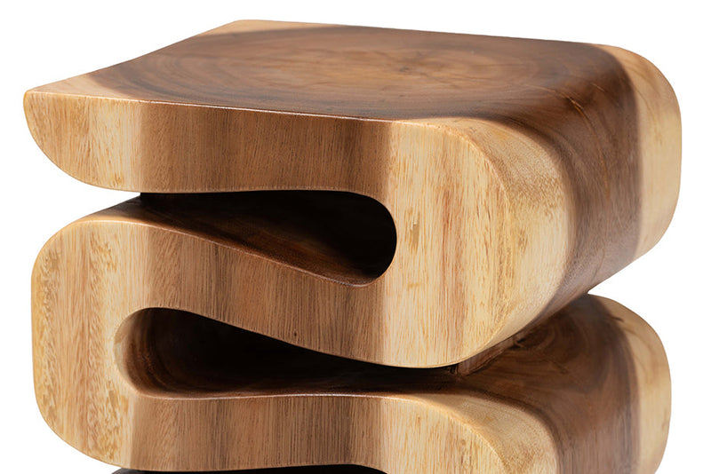 Fuchsia Hand-carved Suar Wood Side Table Baxton