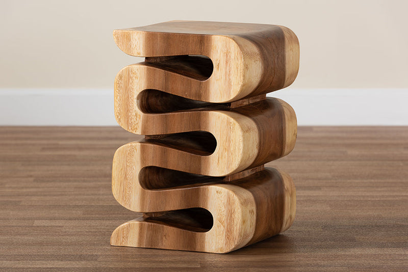 Fuchsia Hand-carved Suar Wood Side Table Baxton