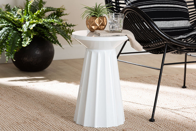 Wrenley Round Metal Scalloped Side Table Baxton