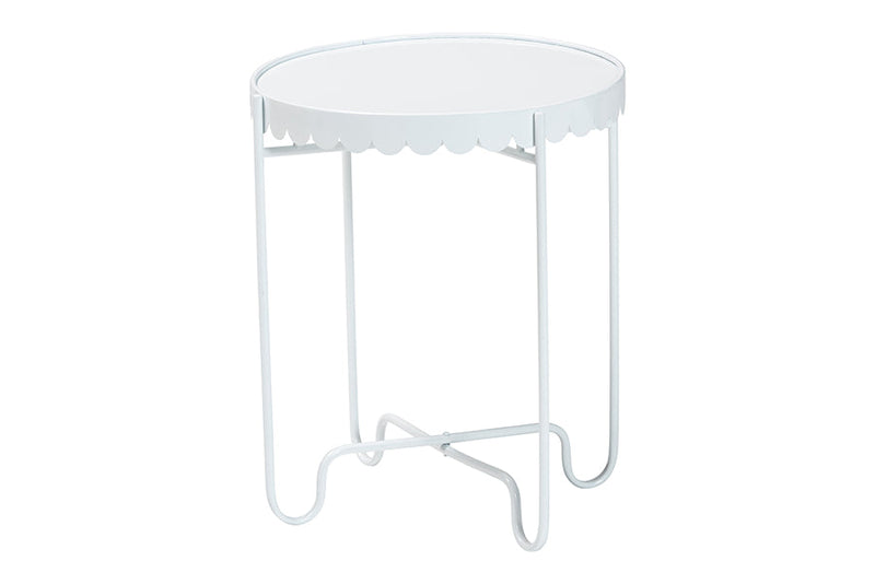 Lapis White Metal Side Table with Scalloped Tray Top Baxton