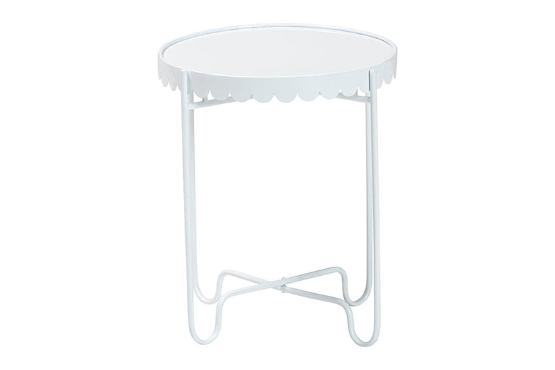 Lapis White Metal Side Table with Scalloped Tray Top Baxton