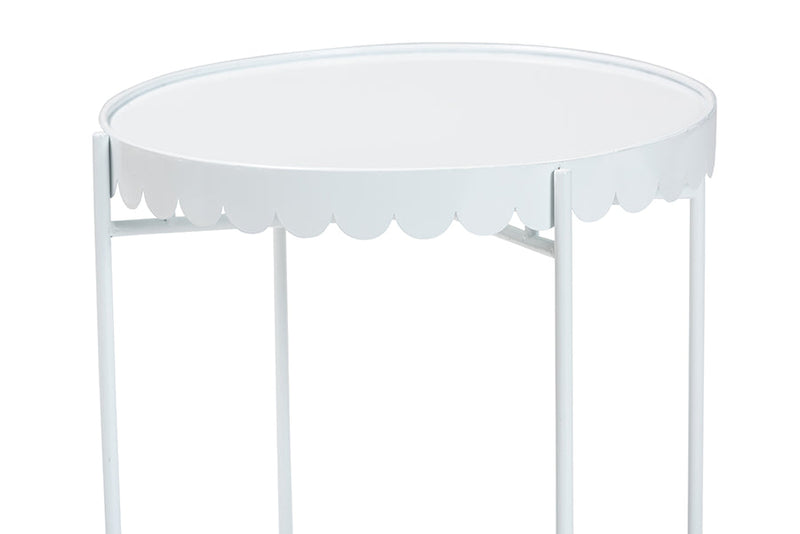Lapis White Metal Side Table with Scalloped Tray Top Baxton