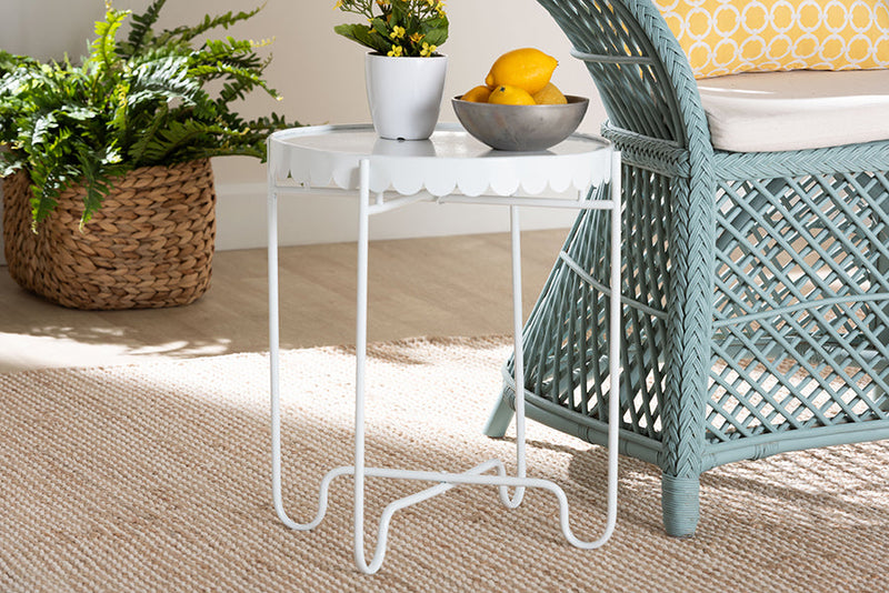 Lapis White Metal Side Table with Scalloped Tray Top Baxton
