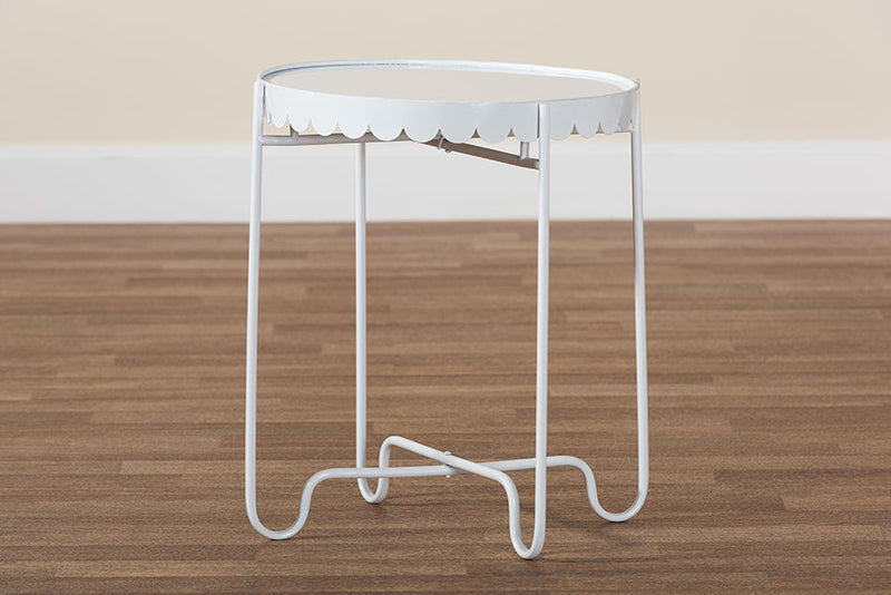 Lapis White Metal Side Table with Scalloped Tray Top Baxton