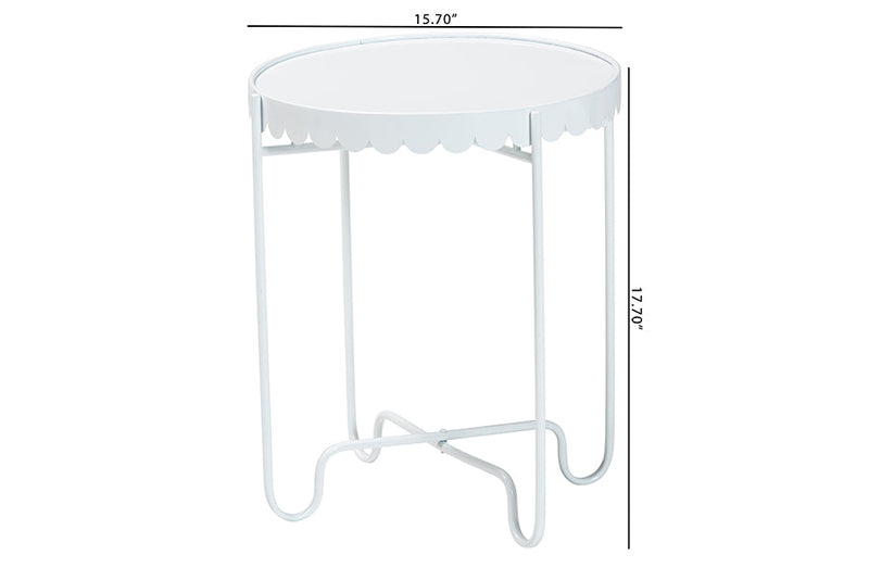 Lapis White Metal Side Table with Scalloped Tray Top Baxton