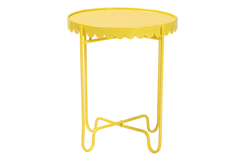 Lapis Yellow Metal Side Table with Scalloped Tray Top Baxton