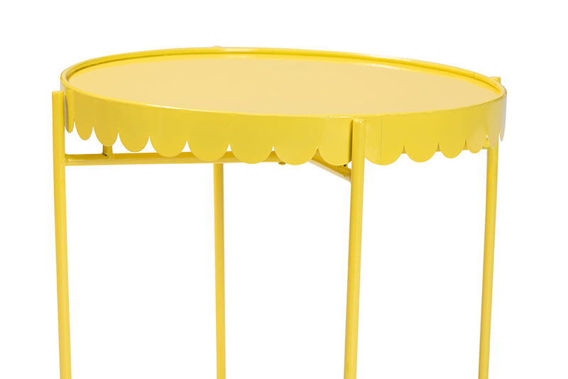 Lapis Yellow Metal Side Table with Scalloped Tray Top Baxton
