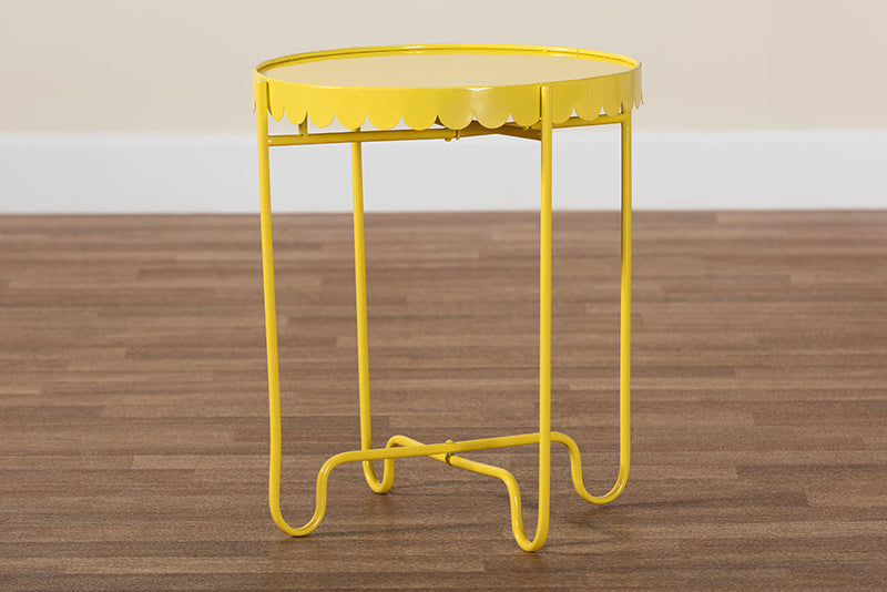 Lapis Yellow Metal Side Table with Scalloped Tray Top Baxton