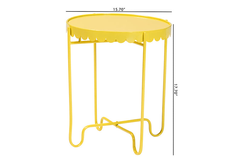 Lapis Yellow Metal Side Table with Scalloped Tray Top Baxton