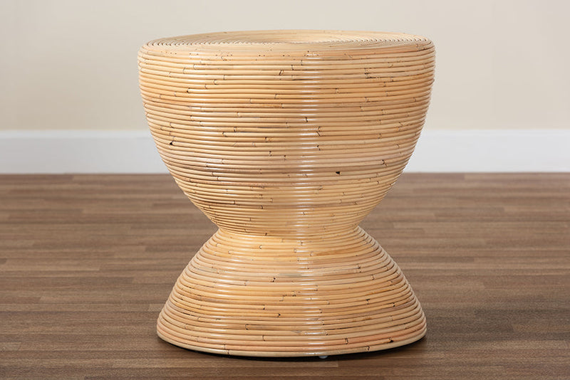 Theanna Laminated Natural Rattan Side Table Baxton