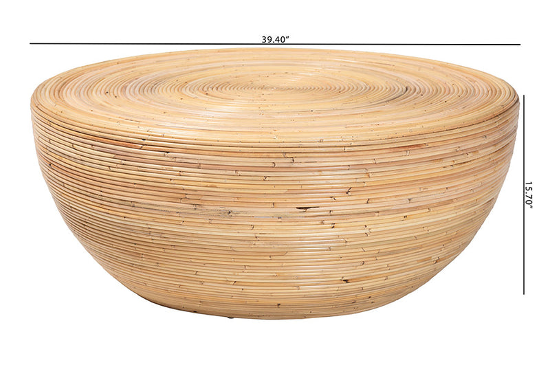 Theanna Laminated Natural Rattan Coffee Table Baxton