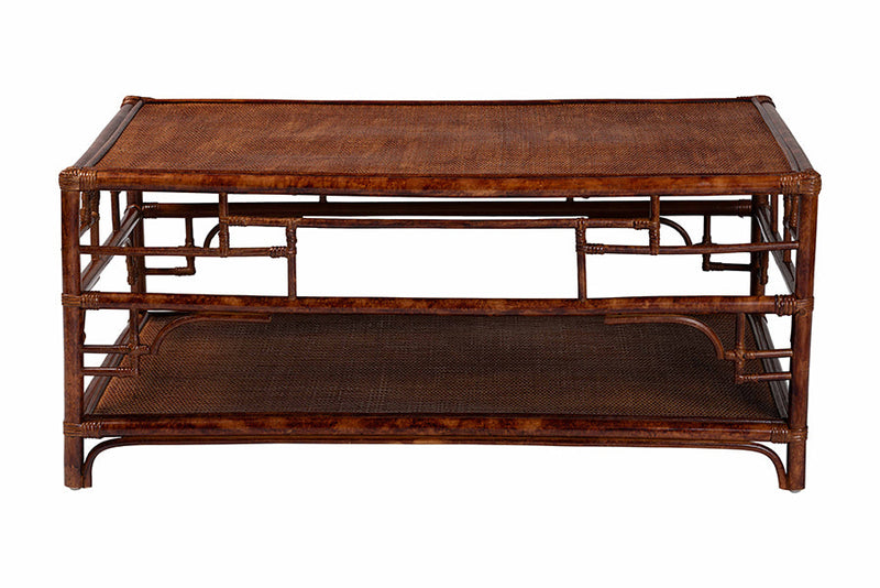 Rajiya Tortoise Natural Rattan Coffee Table with Open Shelf Baxton