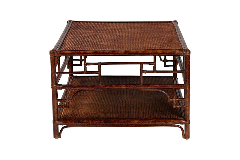 Rajiya Tortoise Natural Rattan Coffee Table with Open Shelf Baxton