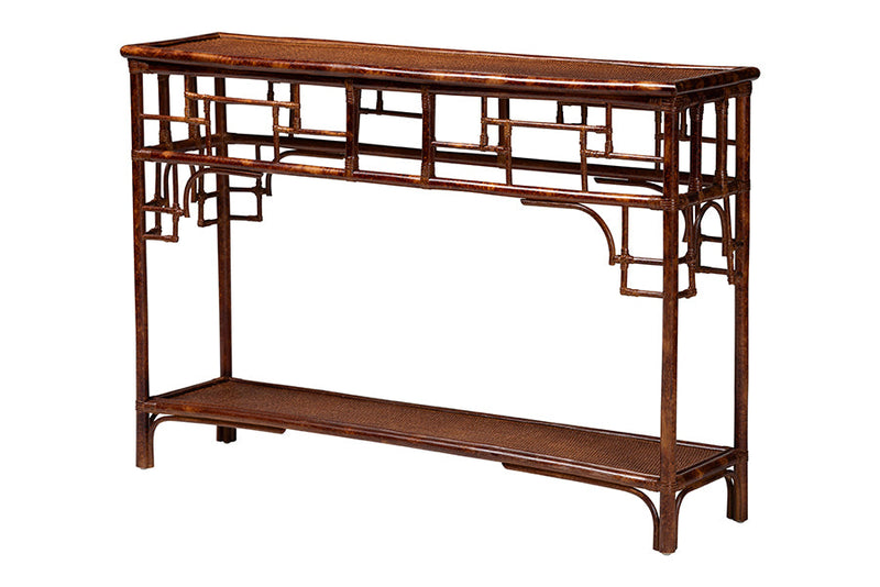 Rajiya Tortoise Natural Rattan Console Table with Open Shelf Baxton