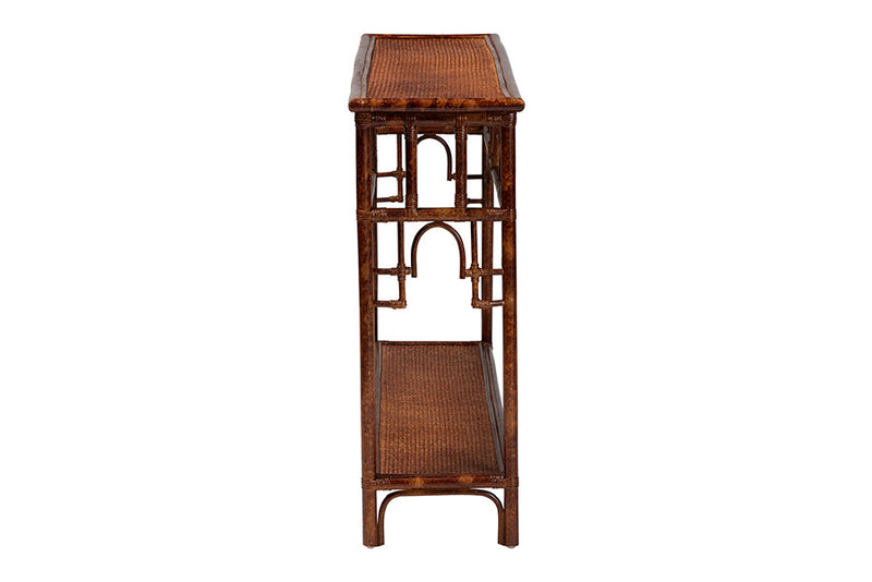 Rajiya Tortoise Natural Rattan Console Table with Open Shelf Baxton