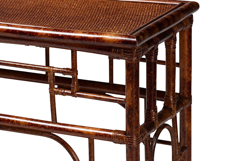 Rajiya Tortoise Natural Rattan Console Table with Open Shelf Baxton