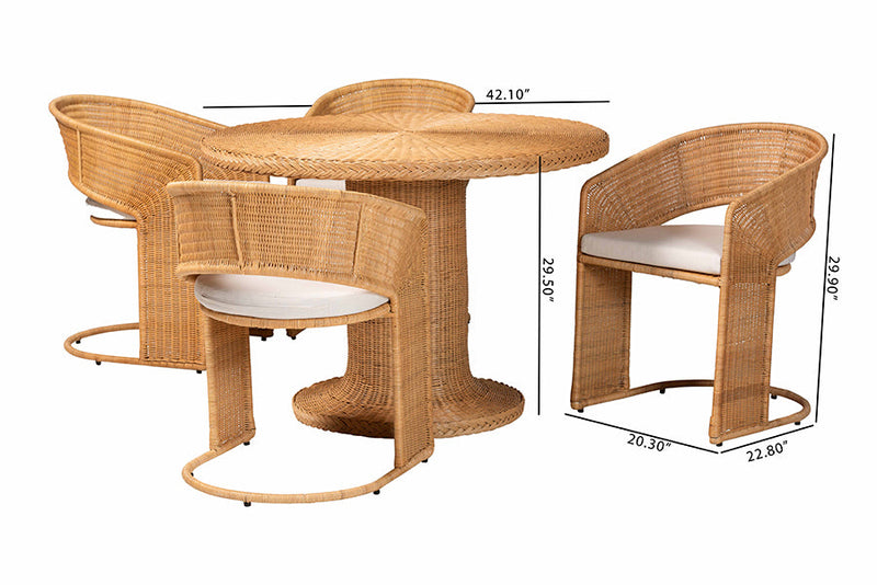 Adisa Bohemian Light Honey Rattan 5-Piece Dining Set Baxton