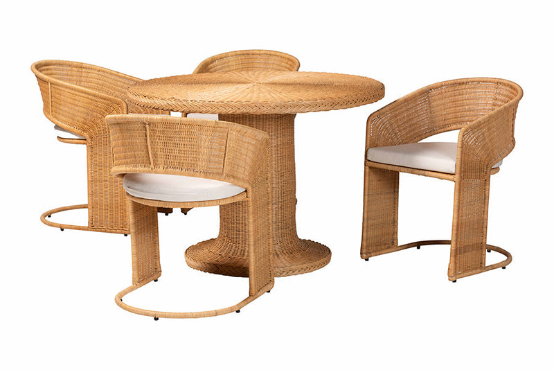 Adisa Bohemian Light Honey Rattan 5-Piece Dining Set Baxton