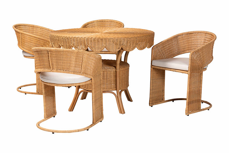 Baker Bohemian Light Honey Rattan 5-Piece Dining Set Baxton