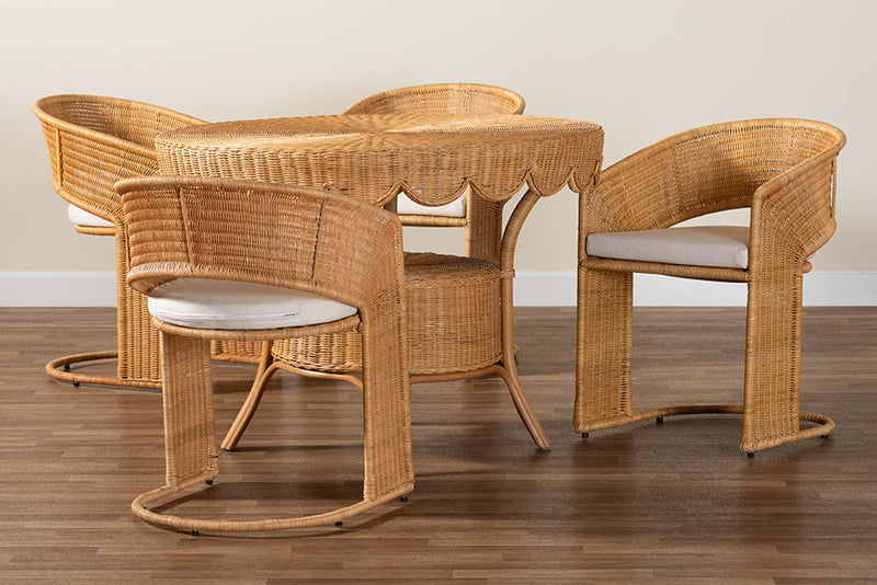 Baker Bohemian Light Honey Rattan 5-Piece Dining Set Baxton