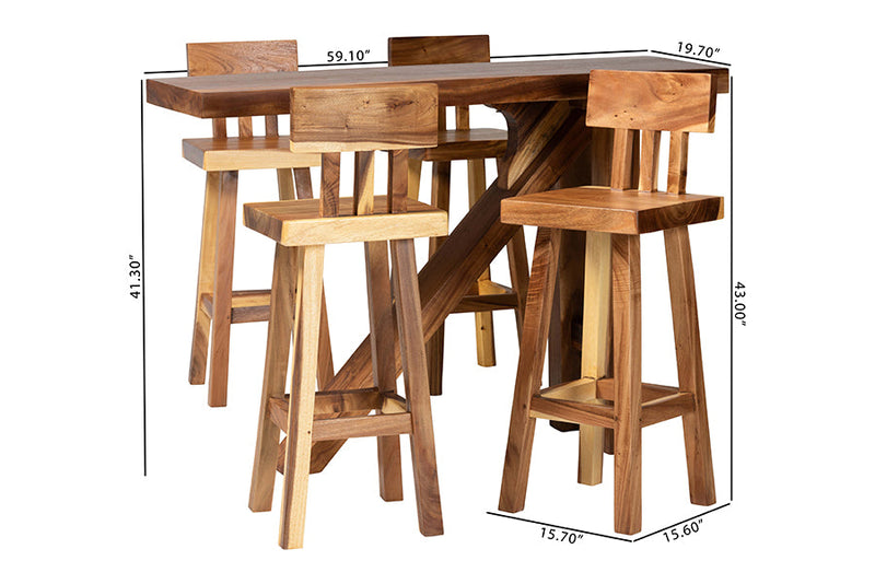 Amsterdam 5-Piece Suar Wood Bar Table Set Baxton