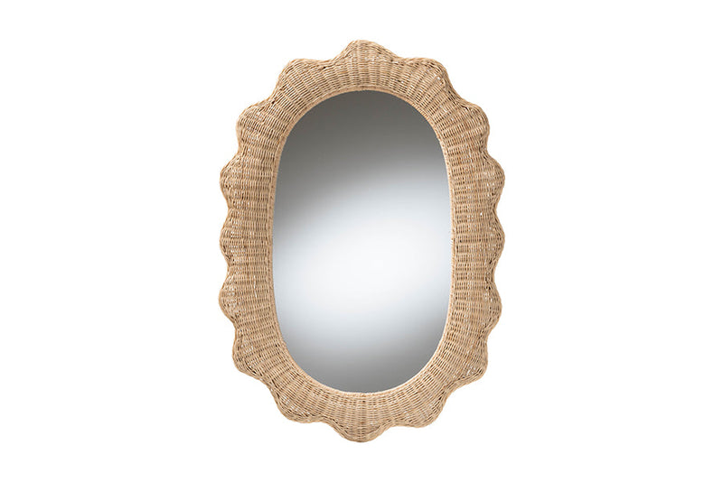 Neorah Scalloped Natural Rattan Wall Mirror Baxton