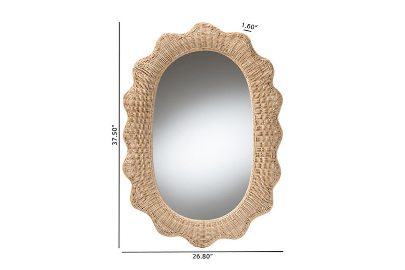 Neorah Scalloped Natural Rattan Wall Mirror Baxton