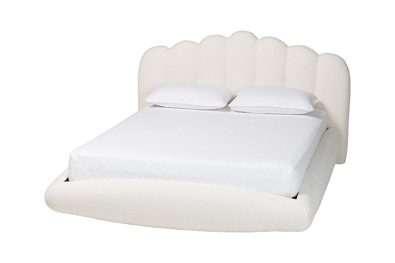 Derenik Modern Cream Boucle Fabric Queen Size Floating Bed Baxton