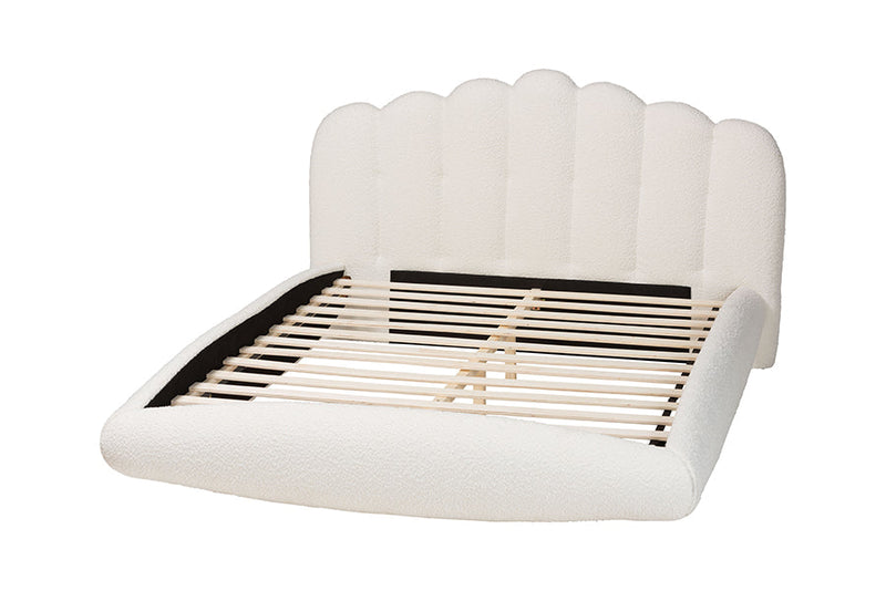 Derenik Modern Cream Boucle Fabric King Size Floating Bed Baxton