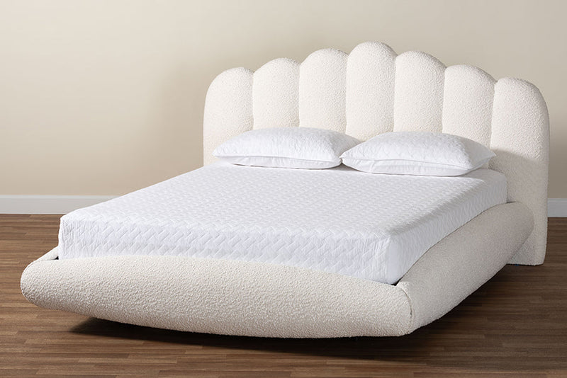 Derenik Modern Cream Boucle Fabric King Size Floating Bed Baxton