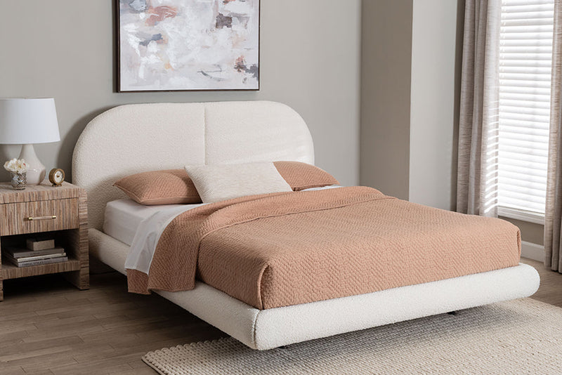 Chabela Floating Platform Bed with Rounded Headboard, Cream King Baxton