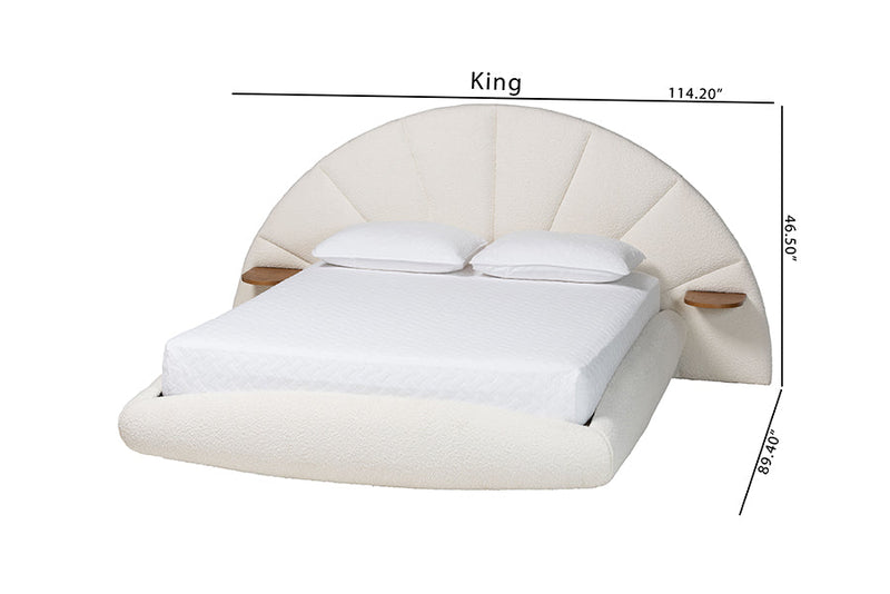 Burris Modern Cream Boucle Fabric King Floating Bed with Built-In Shelves Baxton