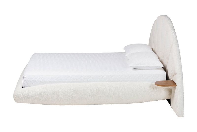 Burris Modern Cream Boucle Fabric Queen Floating Bed with Built-In Shelves Baxton