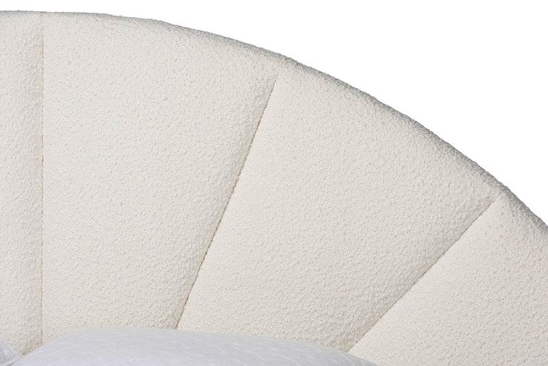 Burris Modern Cream Boucle Fabric King Floating Bed with Built-In Shelves Baxton