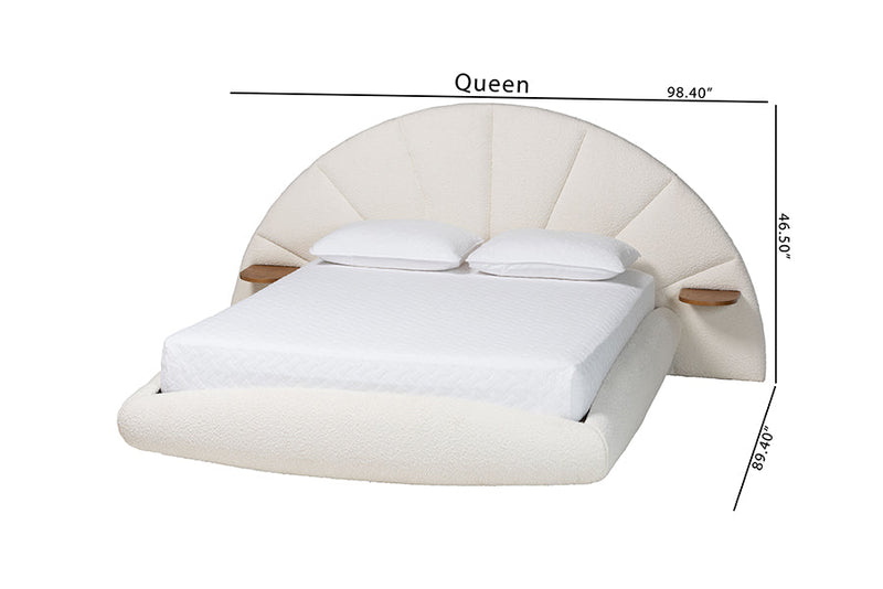 Burris Modern Cream Boucle Fabric King Floating Bed with Built-In Shelves Baxton