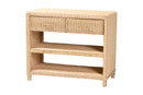 Prunella Braided Natural Rattan Console Table with Drawers and Shelves Baxton