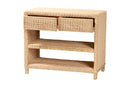 Prunella Braided Natural Rattan Console Table with Drawers and Shelves Baxton