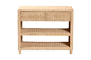 Prunella Braided Natural Rattan Console Table with Drawers and Shelves Baxton