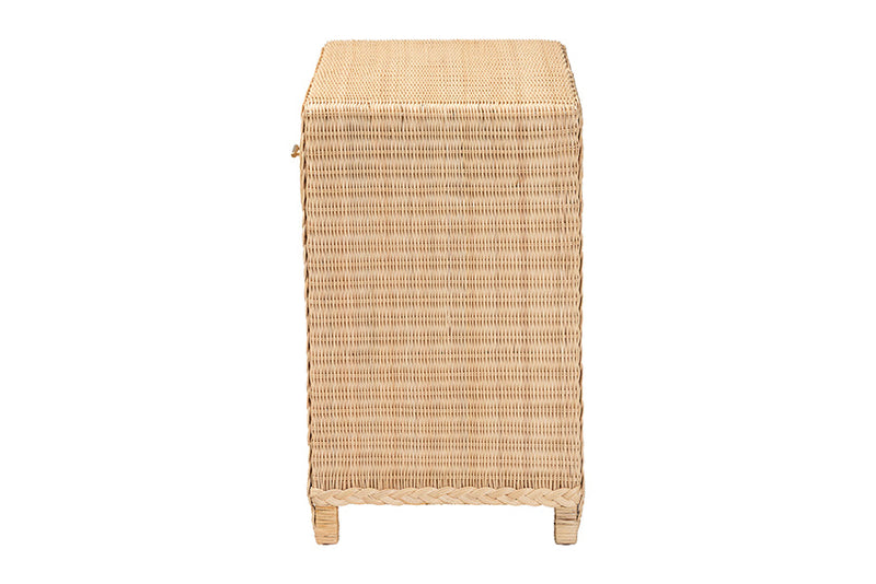 Prunella Braided Natural Rattan Console Table with Drawers and Shelves Baxton