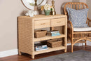 Prunella Braided Natural Rattan Console Table with Drawers and Shelves Baxton