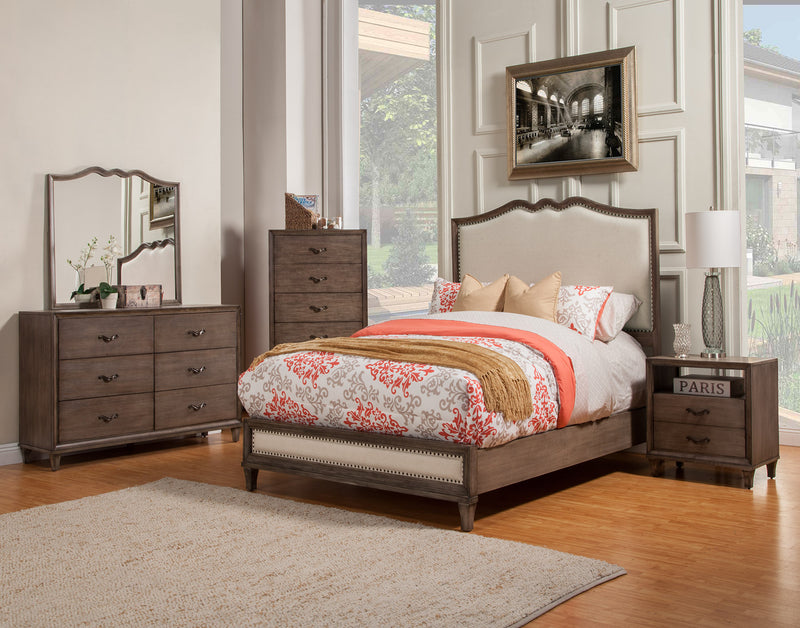 Adele Queen Panel Bed w/Upholstered Head & Footboard, Antique Grey