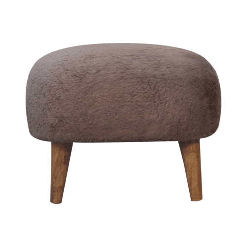 Mocha Faux Fur Square Stool Artisan