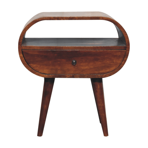 Large Chestnut Circular Open Bedside Nightstand Artisan