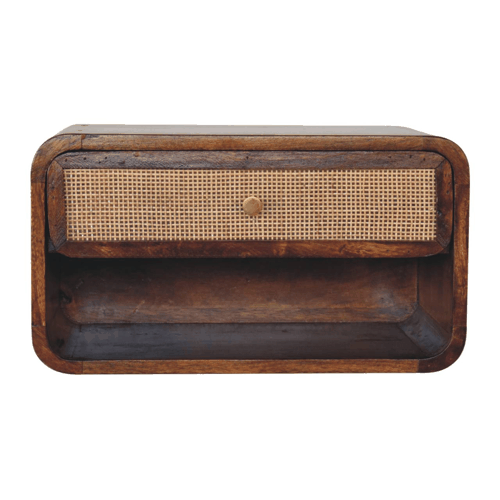 Chestnut Wall Mounted Open Woven Bedside Nightstand Artisan