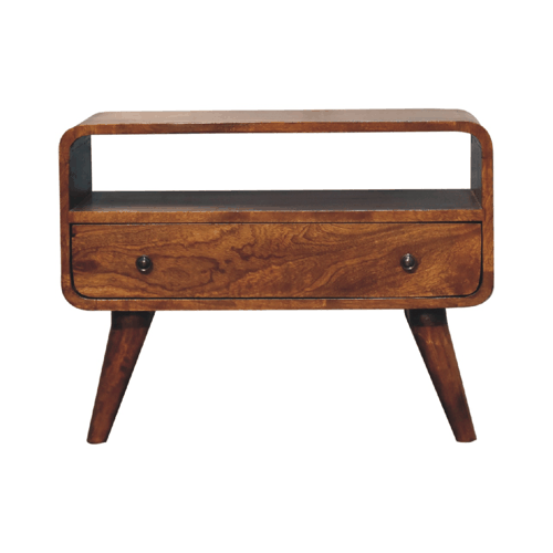 Mini Chestnut Curved Media Unit Artisan