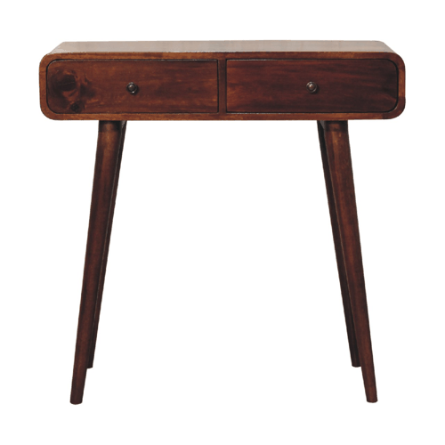 Chestnut Curved Hallway Table w/2-Drawers Artisan