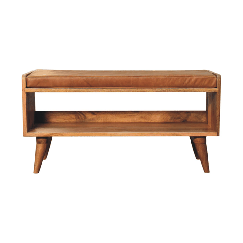 Oak-ish Bench with Tan Leather Seatpad Artisan